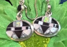 Navajo Sterling Opal And Onyx Earrings #862 picture