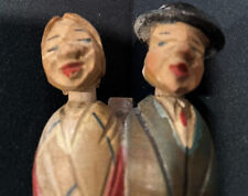 Vintage ANRI Smiling Faces Couple Wine Bottle Stopper Cork Hand Carved Wood 5” picture