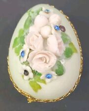 Porcelain Handmade Easter Egg Multicolor Floral Pink Roses Vtg 1969 picture