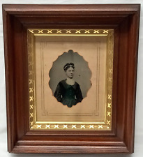 HALF PLATE TIN TYPE YOUNG VICTORIAN WOMAN PORTRAIT IN WALNUT EASTLAKE FRAME picture