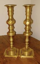 Exquisite Pair Brass Candlesticks 1810 Jack of Diamonds Heavyweight picture