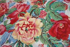 Vintage French English Poppy Garden Floral Cotton Fabric~Red Green Yellow Blue picture