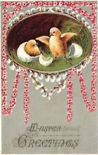 Vintage Postcard 1908 Easter Greetings Egg Hatched Flower Borders Wishes Card picture