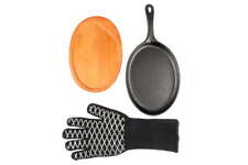  Pre-Seasoned Cast Iron Skillet 3pc Set with Wood Serving picture