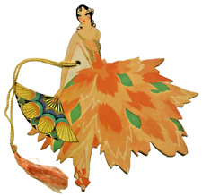 Unused Vintage Bridge Tally Festive Latin Dress Orange Golden Fan Dance Buzza picture