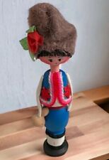 Vtg Bulgarian Wooden Folk Art Peg Doll Kokeshi Hand Painted Girl Hat Greek Woman picture