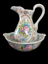 BEAUTIFUL STONEWARE  WHITE With WILD ROSES, PITCHER  & BOWL  picture