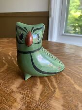 Vintage TONALA POTTERY Mexican Hand Painted Green Clay Owl Bird picture
