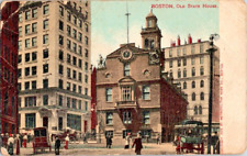 Boston old state house horse carriages antique postcard a65 picture