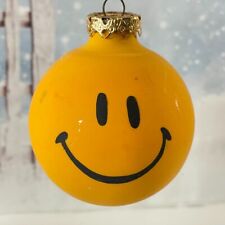 Vintage Austria Smile Face Glass Chrismas Ornament Large Yellow picture