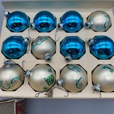 Vintage Shiny Brite Blue & White with Stenciled Doves and Tree Christmas Decor picture