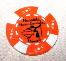 HONOLULU HD~Hawaii~Harley Davidson Poker Chip ~(ORANGE/White AKQJ) WHITE STAMP picture