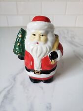 Ceramic Fat SANTA HOLDING TREE CHRISTMAS Figure Collectible Vintage St. Nick picture