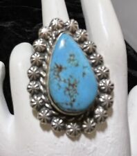 LARGE Navajo Sterling Kingman Turquoise Ring Size 8 1/2 #541 picture