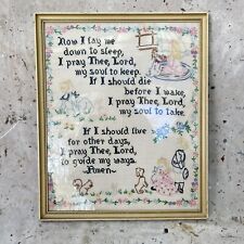 Vintage Antique 1940s Framed with Glass Cross Stitch Embroidery Christian Prayer picture