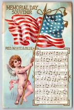 Postcard Memorial Day Souvenir, Red, White & Blue Musical Song c1909 J31 picture
