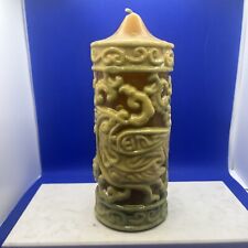 Vintage Pillar Candle Germany 1960's Floral Gold/Yellow Antique Finish 9