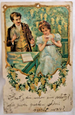 Vintage Early 1900s Romantic Postcard: Courtship and Flirting picture