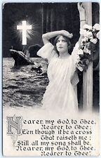 Postcard RMS Titanic Sinking Nearer My God To Thee Cross Lifeboats Bamforth B35 picture