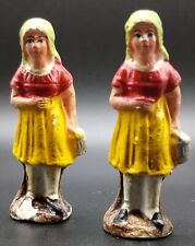 2 Vintage Composition Peasant Girl Figures Made In Germany Yellow Skirts picture