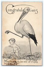 1913 Congratulations Stork Baby Clarinda Iowa IA Posted Antique Postcard picture