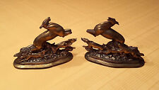 Vintage Pair of Cast Metal Statues/Bookends “Gazelle and Wolves” – #524 picture