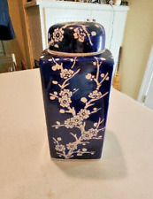 Mikasa Home Accents Cherry Blossom Square Lidded Porcelain Jar Asian Oriental... picture