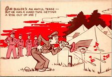 Vtg 1942 Postcard - WWII Soldier Cartoon Camp-Laff Our Bugler's an Awful Tease  picture