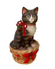 Vintage Schmid Gordon Fraser Tabby Cat in Basket Figurine 6.5