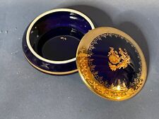 Limoges Castle Blue Porcelain  22K Gold Vintage Trinket Box France 4864 picture