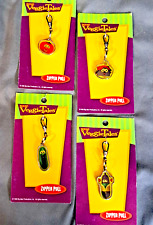Lot 4 Different VTG 1998 Veggie Tales Zipper Pulls Peweter New Cards 1.5