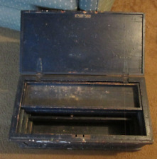 antique wood carperters chest 3 drawers orginal blue paint 23