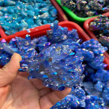 Natural Aura Blue Titanium VUG Quartz Gemstone Mineral Crystal Cluster 50-120g picture