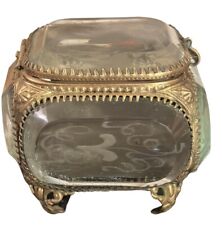Antique French Beveled And Etched Glass Jewelry Casket picture