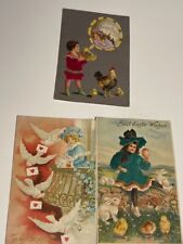 Victorian Embossed Postcards Lot Of 3 Valentines Easter Greetings Chickens #18 picture
