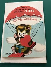 Vtg Valentine Card Bear Parachute Teeter Totter Seesaw c1960s ~Unused W/Envelope picture