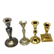 4 Pcs Vintage Metal & Brass Candle Holders for Floor, Elegant Collectibles picture
