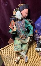 ANTIQUE CHINESE OPERA DOLL RARE *KOY EMBROIDERY*SCULPTED HAIR,JOINTED JADE TUNIC picture