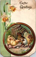 Vintage Antique Postcard Easter Chicks Baby Hatching Eggs Basket Greetings P01 picture