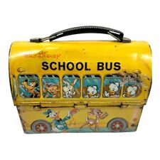 Vintage Walt Disney School Bus Lunch Box 1960s Aladdin Industries Metal Yellow picture