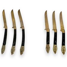 Vintage Siam James Buddha Knives with Wood Handle Lot of 6 Gold Tone Handmade picture