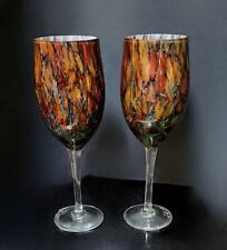 2 Signed Glass Forge Hand Blown Wine Glasses Dated 2007.  Old Scratch's Pattern picture