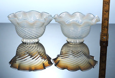 Two Antique opalescent swirl glass kerosene or gas lamp shade pair 2 1/4