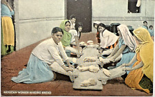 1913 MEXICAN WOMEN MAKING BREAD Colorized Postcard Spanish Culture Food C6 picture