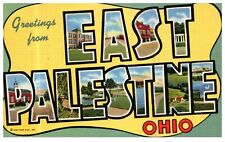 East Palestine Ohio OH Large Letter Greeting 1953 Vintage Linen Postcard-N2-23 picture