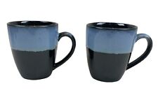 FOOD NETWORK Stoneware Bellevue Blue Drop Glaze Coffee Mugs 14 Oz Set of 2 RARE picture