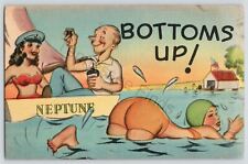 Bottoms Up Neptune Diving Swimming Humor Funny Postcard Vintage Linen picture