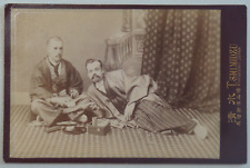 Nagasaki Japan Caucasian Men In Kimonos Tea House 1890s Cabinet Card Photo A665 picture