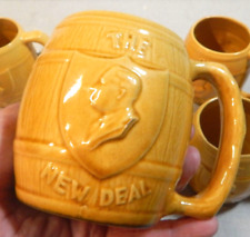 Vintage c1930s FDR The New Deal Brown Whiskey Barrel Coffee Mug Cup Roosevelt picture