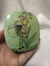 Small handpainted trinket box with elf/fairy, green, floral, 3”x3.5